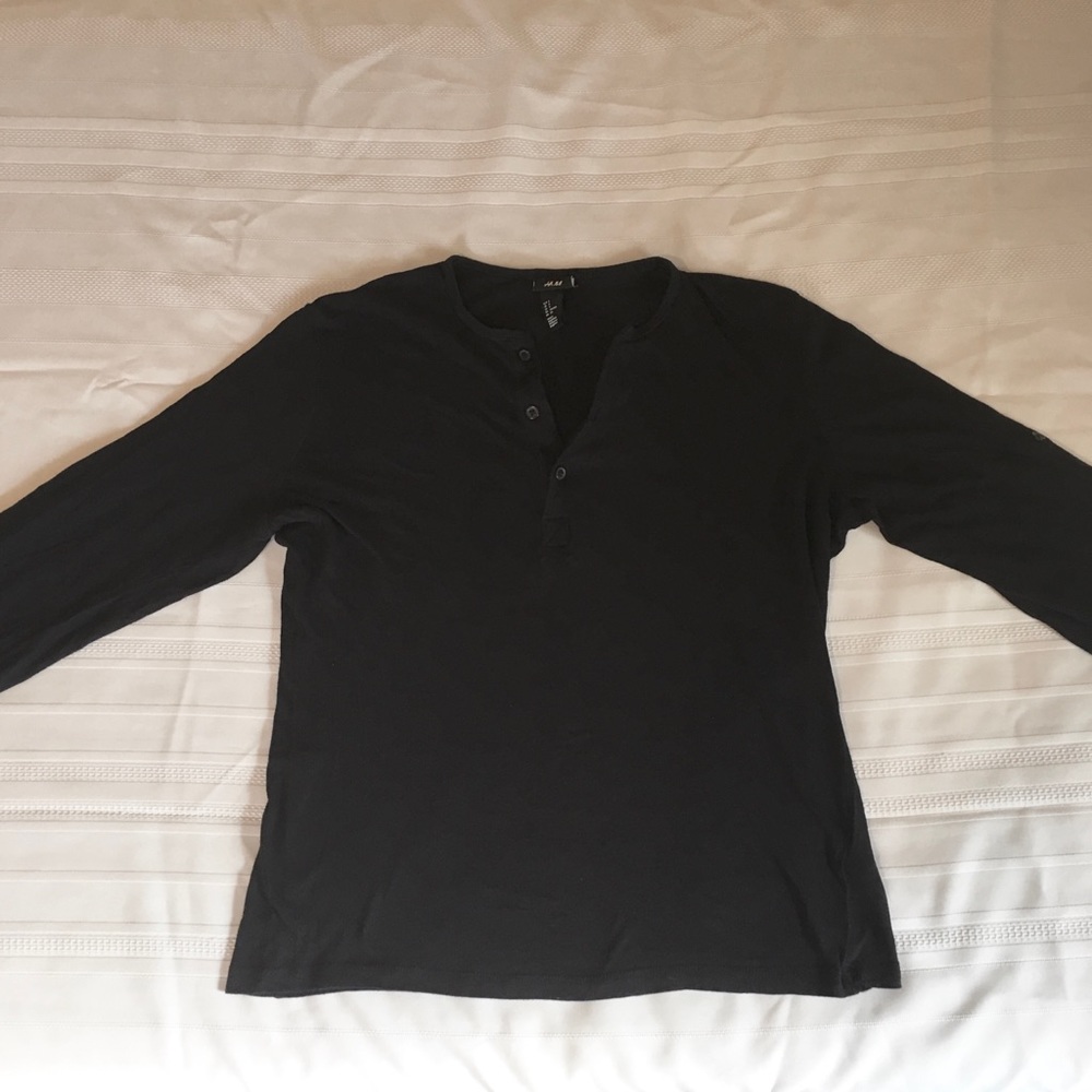 Black Soft Lightweight H&M Long Sleeve Henley S